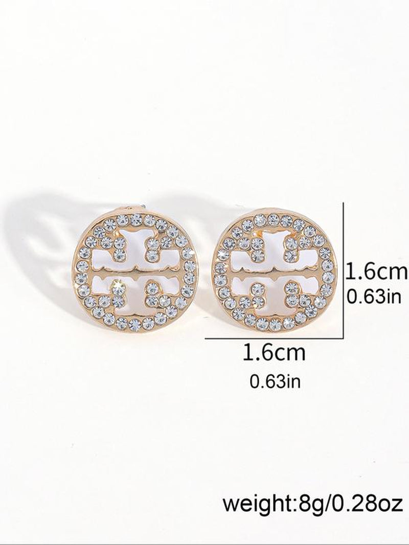 Elegant Rhinestone Hollow Out round Stud Earrings, Fashionable Minimalist Design, Small Metal Ear Pins for Women, Perfect for Daily Wear, Ear Studs, Stud Earring Jewelry