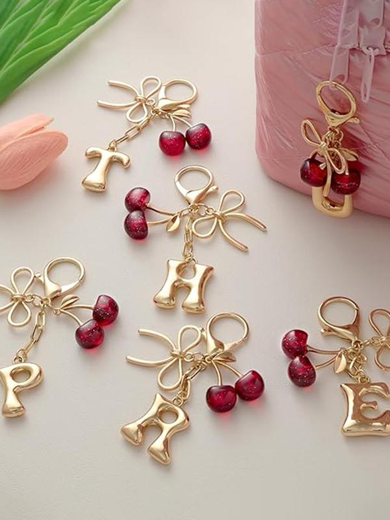 Cherry Bow Initial Keychain