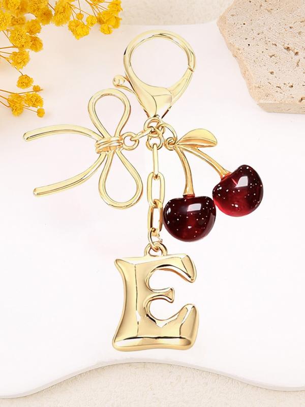 Cherry Bow Initial Keychain