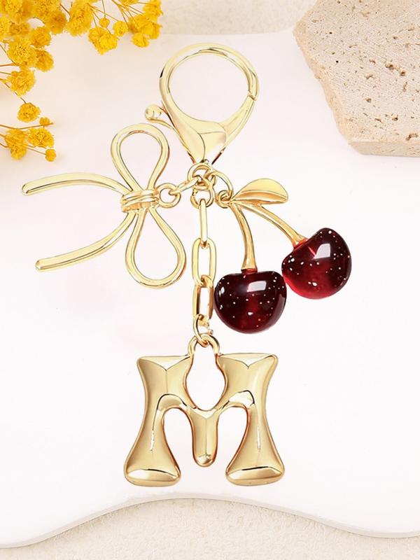 Cherry Bow Initial Keychain