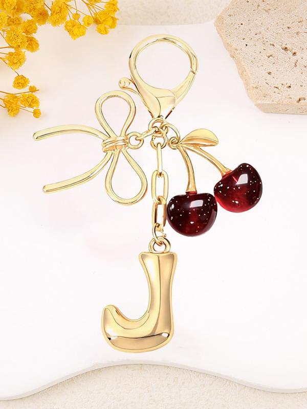 Cherry Bow Initial Keychain
