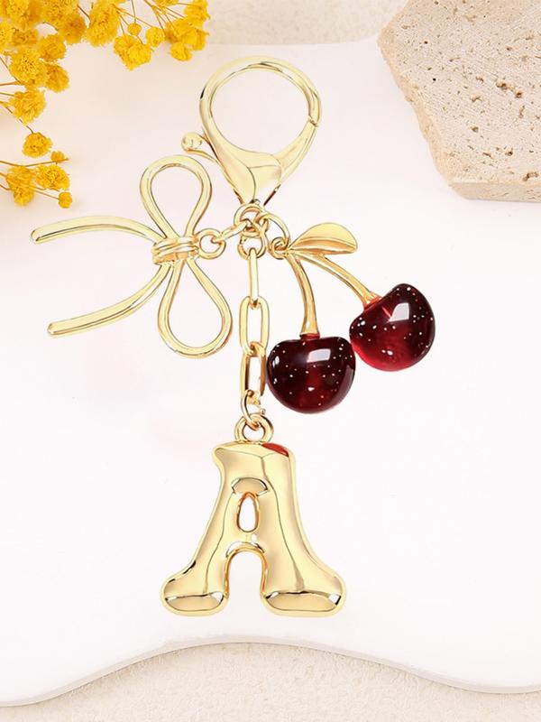 Cherry Bow Initial Keychain
