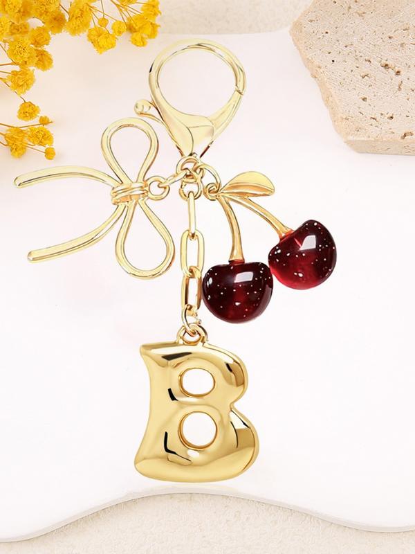 Cherry Bow Initial Keychain