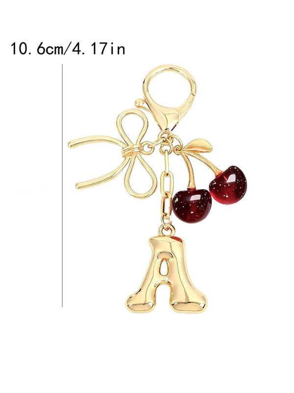 Cherry Bow Initial Keychain