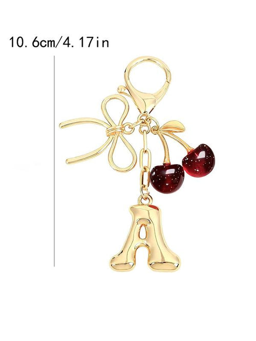 Cherry Bow Initial Keychain